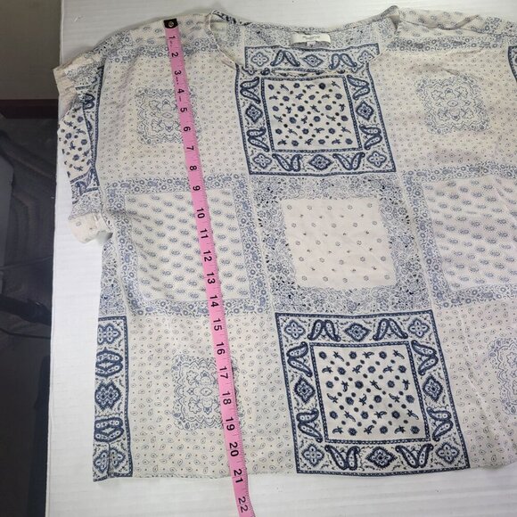 Madewell Blue & White Kyoto  Patchwork Paisley Design 100% Silk Blouse Size M - Picture 4 of 8